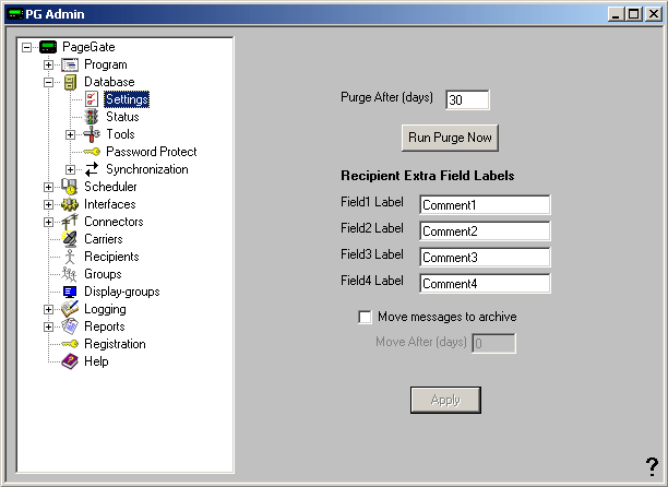 database settings